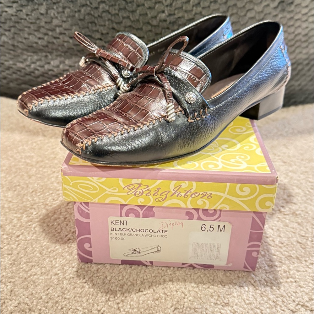 Brighton WMS Black/Brown Slip-On Loafers-Sz 7